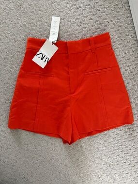 ZARA Bright Red High-Waist Tailored Shorts